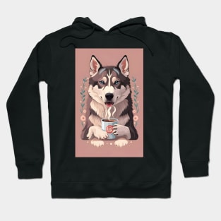 Siberian husky with hot coffee Hoodie